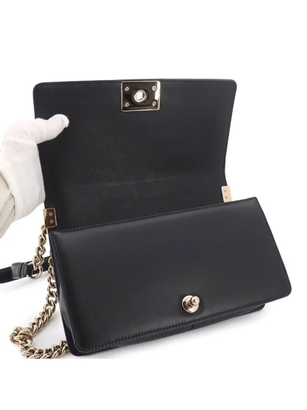 Chanel Boy Chain Shoulder Bag Lambskin Black Gold